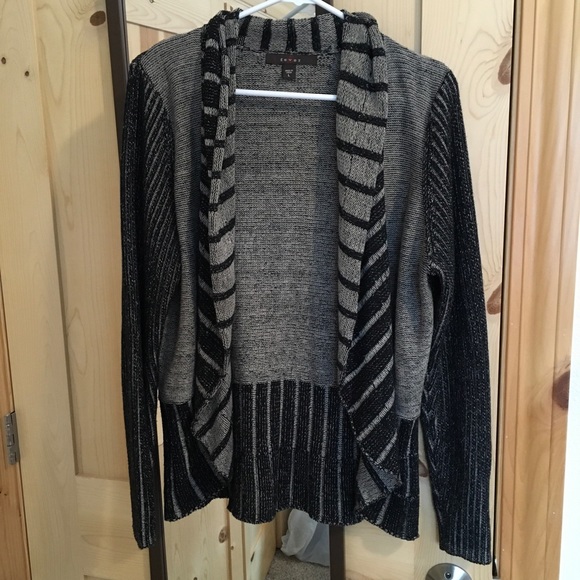 Fever Sweaters - Fever Black/Tan Open Front Cardigan